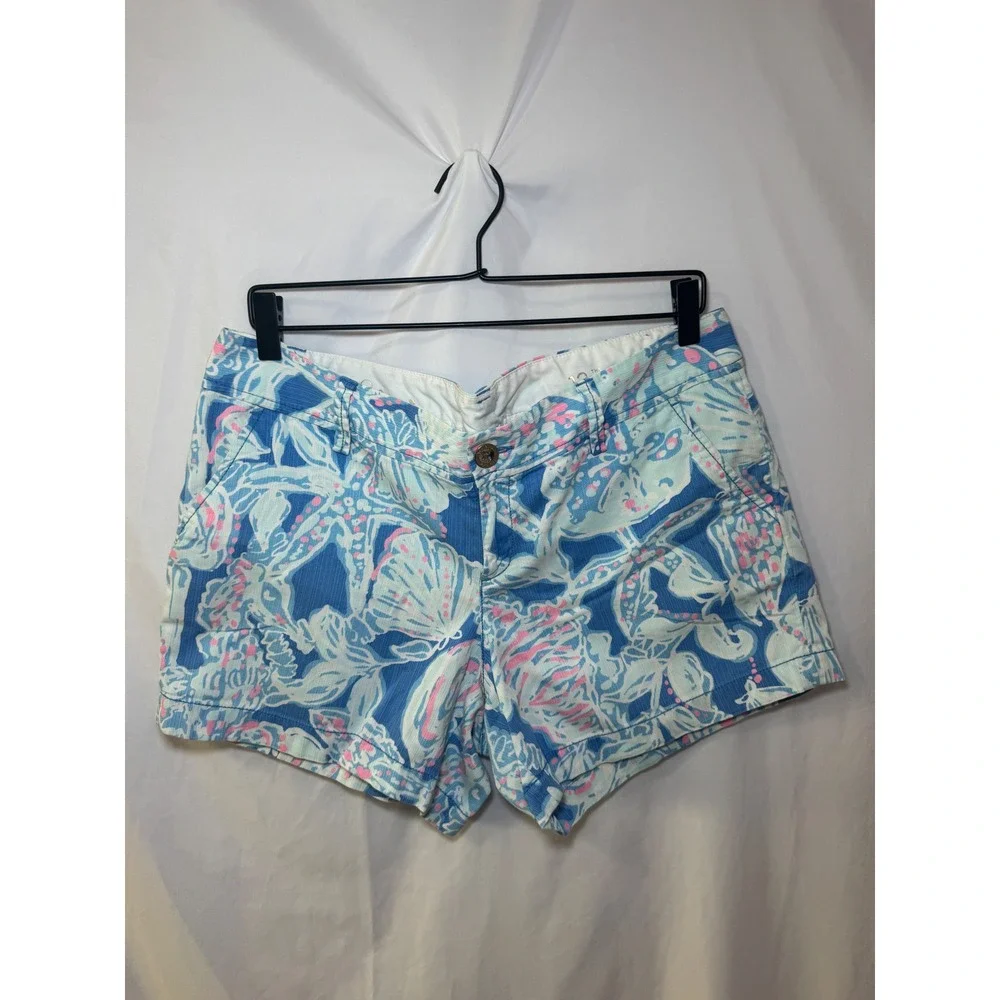 Lilly Pulitzer Callahan Shorts 12 She She Shells Pink Blue Starfish 100% Cotton